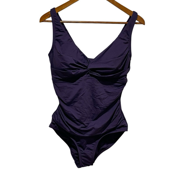 Land's End One Piece Swimsuit M Shirring Detail Purple Removable Cups UPF 50 - Picture 1 of 6